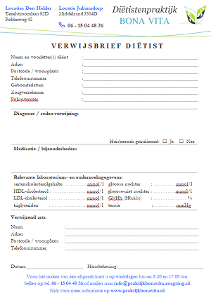 Verwijsbrief Ditistenpraktijk Bona Vita